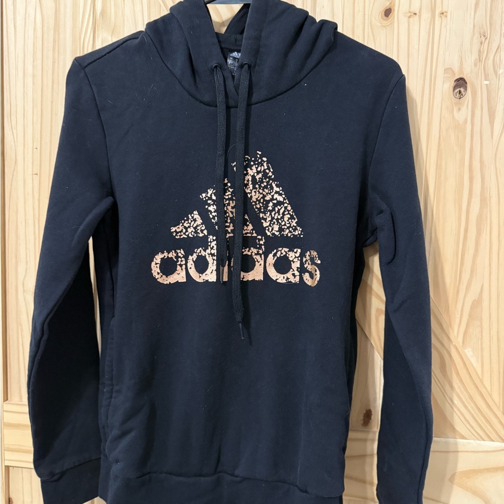 Adidas Black Hoodie with Distressed Logo